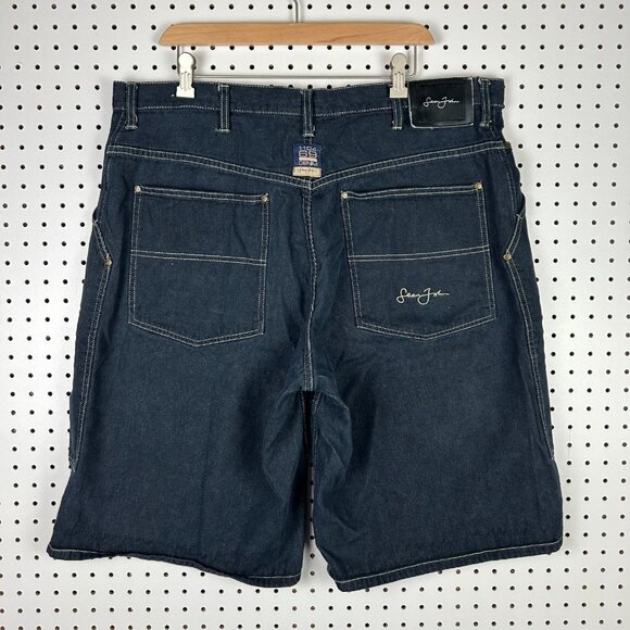 Sean John Baggy Jean Shorts 38 Jorts Skate 90s Dark Wash Hip Hop Double Knee - Picture 3 of 7